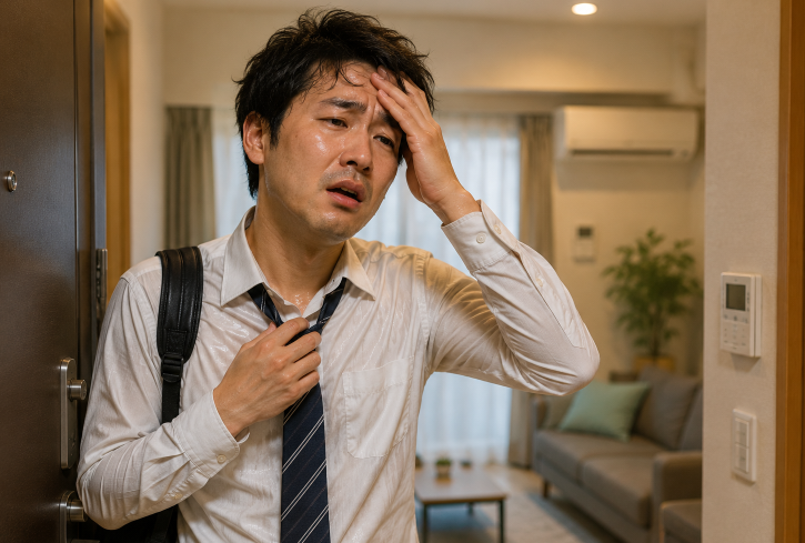 帰宅して汗だくの男性